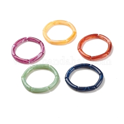 Imitation Gemstone Acrylic Curved Tube Beaded Stretch Bracelet, Chunky Bracelet for Women, Mixed Color, Inner Diameter: 2 inch(5cm)