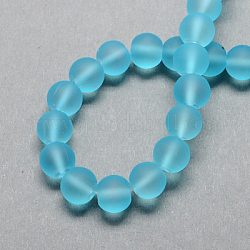Transparent Glass Bead Strands, Frosted, Round, Light Sky Blue, 12mm, Hole: 1.3~1.6mm, about 70pcs/strand, 31.4 inch