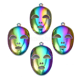 Rainbow Color Alloy Pendants, Cadmium Free & Nickel Free & Lead Free, Mask, 39x25x5.5mm, Hole: 1.8mm