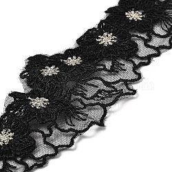 15 Yards Flower Embroidery Polyester Lace Ribbon, for Garment Accessories, Flat, Black, 2-1/8 inch(54mm)