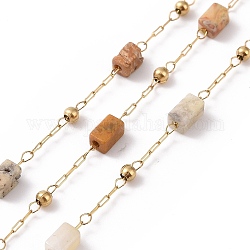 Chaînes de perles rectangulaires en aventurine naturelle, avec les accessoires en acier inoxydable d'or 304, non soudée, 4~4.5x2~2.5x2~2.5mm, environ 3.28 pied (1 m)/boîte