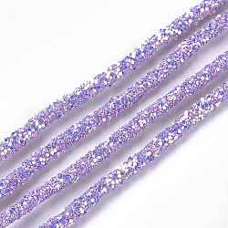 Cordón de caucho sintético tubular de pvc ecológico, tubo hueco, con paillette, púrpura medio, 5~6mm, agujero: 2 mm, alrededor de 54.68 yarda (50 m) / paquete