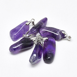 Natural Amethyst Pendants, with Alloy Pendant Bails, Platinum, Nuggets, 26~30x9~14x6~11mm, Hole: 4x4mm