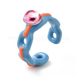 Anillo de puño abierto de ojo de dragón doble acrílico, anillo de onda de torsión de esmalte de aleación para mujer, acero azul, nosotros tamaño 8 1/2 (18.5 mm), amplia: 7.5~8 mm