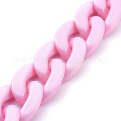 Handgefertigte undurchsichtige Acryl-Bordsteinketten, verdrillten Kette, Oval, für Schmuck machen, rosa, Link: 30x21x6 mm, 39.37 Zoll (1 cm)/Strang