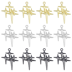 SUPERFINDINGS 24Pcs 3 Colors Rack Plating Alloy Pendants, Star, Mixed Color, 29.5x23x3.2mm, Hole: 1.8mm, about 8pcs/color