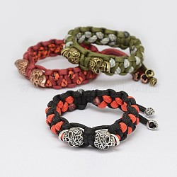 Nylon Cord Bracelets, with Brass Findings, Lead Free & Cadmium Free, Skull, Mixed Color, 60~63mm