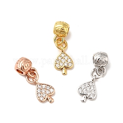 Rack Plating Brass Micro Pave Clear Cubic Zirconia Pendants, Long-Lasting Plated, Cadmium Free & Lead Free, Heart, Mixed Color, 22mm, Hole: 2.5mm