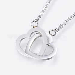 304 Stainless Steel Pendant Necklaces, Heart to Heart, with Lobster Clasps, Stainless Steel Color, 16.93 inch(43cm)