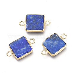 Connecteurs de liens naturels lapis lazuli, avec accessoires en laiton plaqué 18k or véritable, carrée, 18.5x11.5x3mm, Trou: 2mm