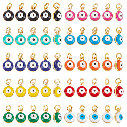 Beebeecraft 50Pcs 10 Colors Evil Eye Charms Round Enamel Evil Eye Pendant 18K Gold Plated Lucky Eye for DIY Jewelry Earring Necklace Craft Making