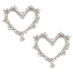 2pcs coeur creux artisanat perles feutre appliques, avec strass, accessoires de costumes, couture artisanat décoration, blanc, 101.5x108x5.5mm