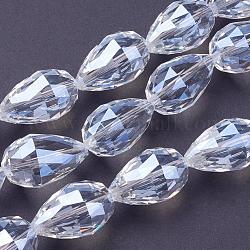 Chapelets de perles en verre transparent, facette, larme, clair, 27~28x18mm, Trou: 2mm, Environ 25 pcs/chapelet, 26.3 pouce ~ 27.1 pouces (67 cm ~ 69 cm)