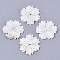 Natural Freshwater Shell Beads, Carved, Flower, Creamy White, 29~30x28x3mm, Hole: 1.8mm