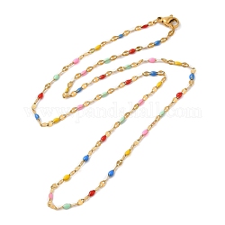 Collar de cadena con eslabones desgastados y ovalados esmaltados de colores, chapado en iones (ip) 304 joyería de acero inoxidable para mujer, dorado, 17.64 pulgada (44.8 cm)
