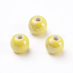 Manuell Porzellan Perlen, perlig, Runde, Gelb, 12 mm, Bohrung: 2~3 mm
