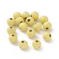 Beschichtung Acryl-Perlen, Silber Metall umschlungen, Runde mit Blume, Gelb, 8 mm, Bohrung: 2.2 mm, ca. 1870 Stk. / 500 g