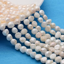 Brins de perles de culture d'eau douce naturelles, Grade a, deux faces polies, teints couleur / naturel, blanc, 8~9mm, Trou: 0.8mm, Environ 43~44 pcs/chapelet, 12.99 pouce (33 cm)