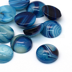 Cabochons en agate rayée naturelle teintée/agates à bandes, demi-rond / dôme, bleu acier, 16x6~7mm