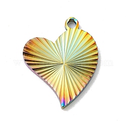 Ion Plating(IP) 304 Stainless Steel Pendants, Heart Charm, Rainbow Color, 21.5x17x2mm, Hole: 1.8mm