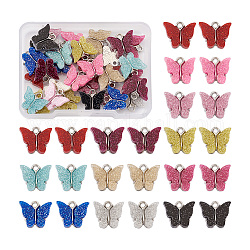 44個11色ヴィンテージ合金アクリルチャーム  DIYフープイヤリングアクセサリー用  蝶の形  プラチナ  ミックスカラー  4個/カラー
