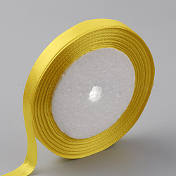 Ruban de satin à face unique, Ruban de polyester, jaune, 1/4 pouce (6 mm), environ 25yards / rouleau (22.86m / rouleau), 10 rouleaux / groupe, 250yards / groupe (228.6m / groupe)