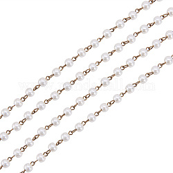 Chaînes en perles de verre rondes manuelles pour fabrication de bracelets et colliers, avec épingle à oeil en fer bronze antique, non soudée, blanc crème, 39.3 pouce, perle: 6 mm