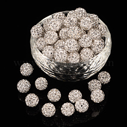 Pave Disco Ball Beads, Polymer Clay Rhinestone Beads, Grade A, Round, Crystal, PP14(2~2.1mm), 10mm, Hole: 1.0~1.2mm