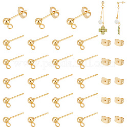 PH PandaHall 80pcs Ball Stud Earrings, 18K Gold Plated Stainless Steel Ball Post Earring Studs Round Ball Ear Pin with Loop with Butterfly Earring Back for DIY Earring Jewelry Making