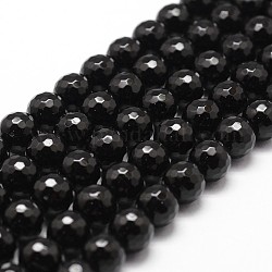 Fili di perline di onice nero naturale, grado a, sfaccettato, tondo, 10mm, Foro: 1 mm, circa 37pcs/filo, 14.9 pollice~15.1 pollici