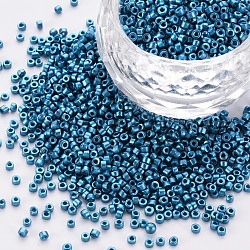 Glass Cylinder Beads, Seed Beads, Metallic Colours, Baking Paint, Round Hole, Steel Blue, 1.5~2x1~2mm, Hole: 0.8mm, about 8000pcs/bag, about 1pound/bag