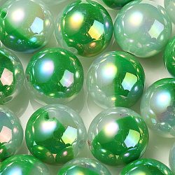 Placage uv perles acryliques opaques irisées arc-en-ciel, deux tons, ronde, verte, 17.5mm, Trou: 2.7mm