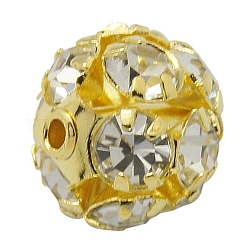 Латунные бусины со стразами , с железным одноядерным, класс А, золото , круглые, кристалл, 10 мм диаметром, отверстие : 1 мм