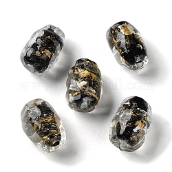 Brin de perles de lampadaire en sable doré fait à la main, ovale, noir, 11~12x17~17.5mm, Trou: 1.8mm, Environ 25 pcs/chapelet, 16.14'' (41 cm)