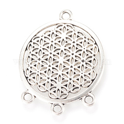 Tibetan Style Alloy Chandelier Components Links, Flat Round, Cadmium Free & Lead Free, Antique Silver, 38x29x2mm, Hole: 2mm