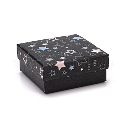 Cardboard Jewelry Boxes, with Black Sponge Mat, for Jewelry Gift Packaging, Square with Star Pattern, Black, 7.25x7.25x3.15cm