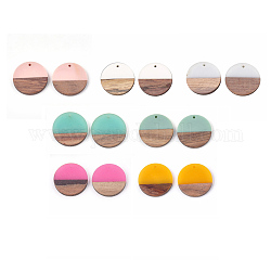Resin & Wood Pendants, Flat Round, Mixed Color, 28.5x3.5~4mm, Hole: 1.5mm