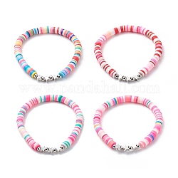 4 pièces 4 couleurs à la main en argile polymère disque surfeur bracelets ensemble, bracelets preppy en perles d'étoiles en laiton pour femmes, rose, diamètre intérieur: 2-1/4 pouce (5.7 cm), 1 pc / couleur