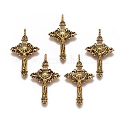 Colgantes de la aleación de estilo tibetano, sin plomo y cadmio, Pascua, crucifijo cruz encantos, oro antiguo, 50x28x3mm