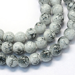 Back lackiertem Glas runde Perle Stränge, Schnee, 8.5~9 mm, Bohrung: 1.5 mm, ca. 105 Stk. / Strang, 31.8 Zoll
