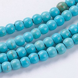 Chapelets de perles en turquoise synthétique, ronde, teints et chauffée, bleu profond du ciel, 4mm, Trou: 1mm, Environ 100 pcs/chapelet, 13.78 pouce (35 cm)