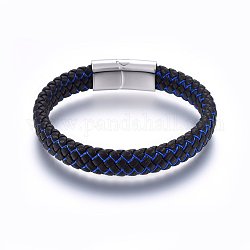 Кожаные браслеты плетеного шнура, с нейлоном и 304 магнитной застежкой из нержавеющей стали, прямоугольные, цвет нержавеющей стали, 8-5/8 дюйм (22 см), 12x6 мм