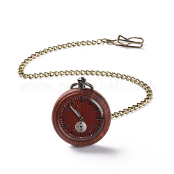 真鍮製のカーブチェーンとクリップが付いた黒檀の懐中時計  男性用フラットラウンド電子時計  ブラウン  16-3/8~17-1/8インチ（41.7~43.5cm）