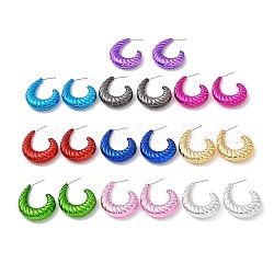 Croissant Acrylic Stud Earrings, Half Hoop Earrings with 316 Surgical Stainless Steel Pins, Mixed Color, 31.5x7.5mm