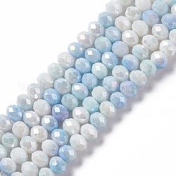 Brins de perles de verre plaquées à facettes, de couleur plaquée ab , abaque, lumière bleu ciel, 8~8.5x6.5mm, Trou: 1.4mm, Environ 66 pcs/chapelet, 16.57 pouce (42.1 cm)
