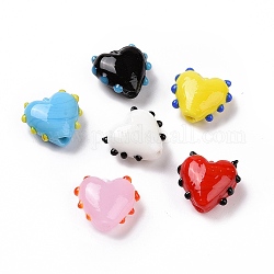 Perles vernissées manuelles, cahoteuse, cœur, couleur mixte, 15.5x17x8mm, Trou: 1.4~1.6mm
