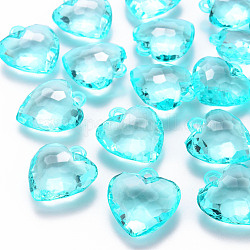 Ciondoli arilico trasparente, sfaccettato, cuore, azzurro, 31.5x29x12.5mm, Foro: 4 mm, circa 90pcs/500g