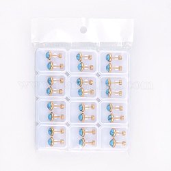 304 Stainless Steel Earlobe Plugs, Screw Back Earrings, with Synthetic Turquoise, Half Round, Golden, 8x4mm, Pin: 1mm, 12pairs/bag