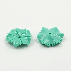 Dyed Synthetic Coral Beads, Flower, Medium Turquoise, 12x12x3mm, Hole: 1mm