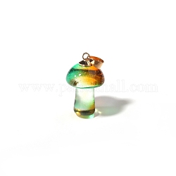 Lampwork Pendants, Mushroom Charms, Golden, Dark Orange, 25x15mm